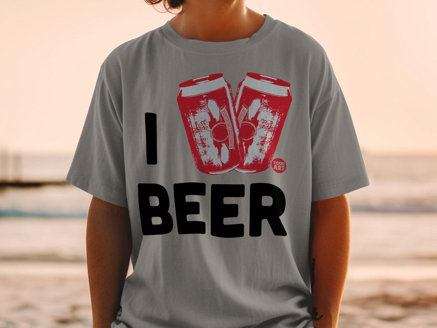 I Beer Graphic Tee with Two Red Cans Design