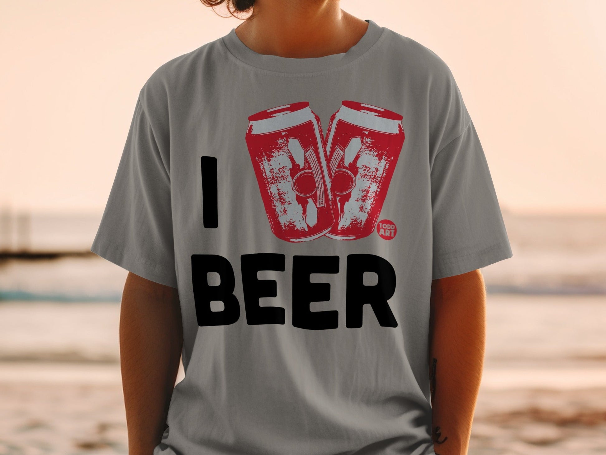 I Beer Graphic Tee with Two Red Cans Design