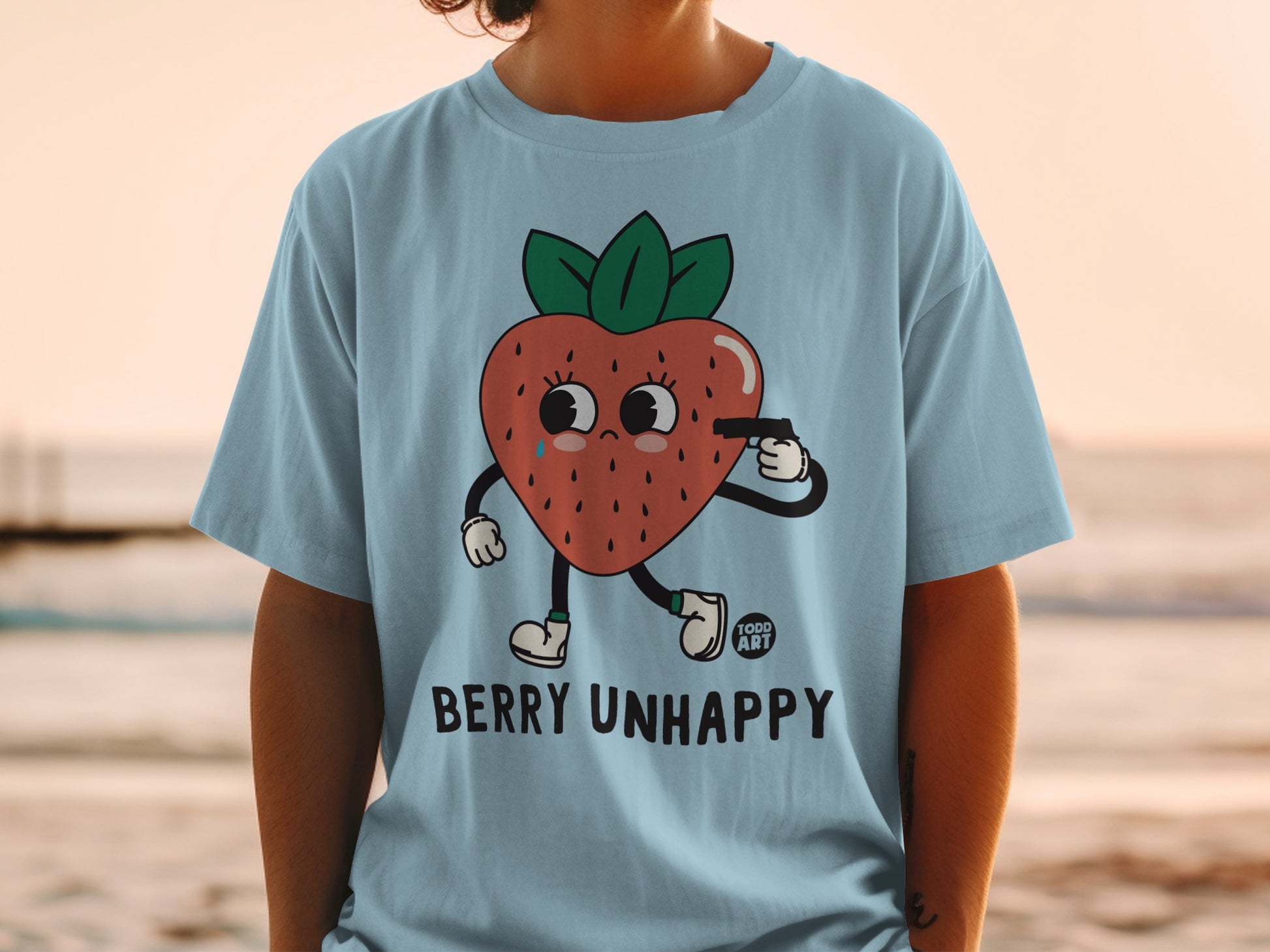Berry Unhappy Strawberry Cartoon Graphic T-shirt product type