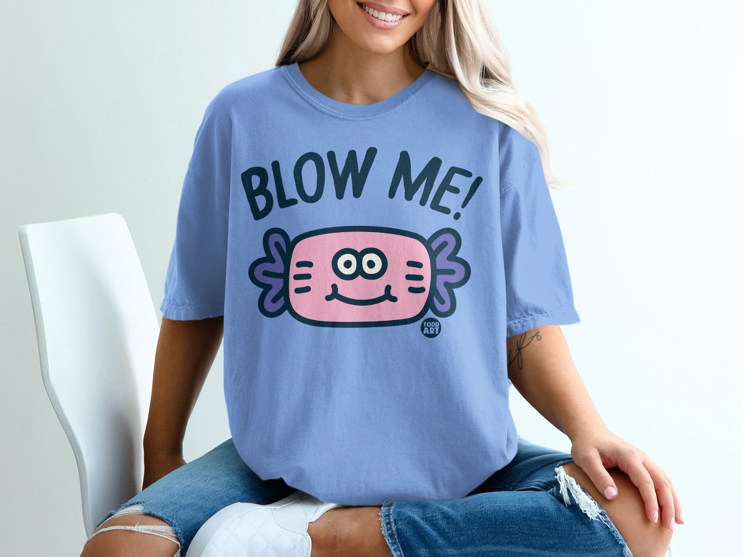 Fun Blow Me Cartoon Design Tee for Women