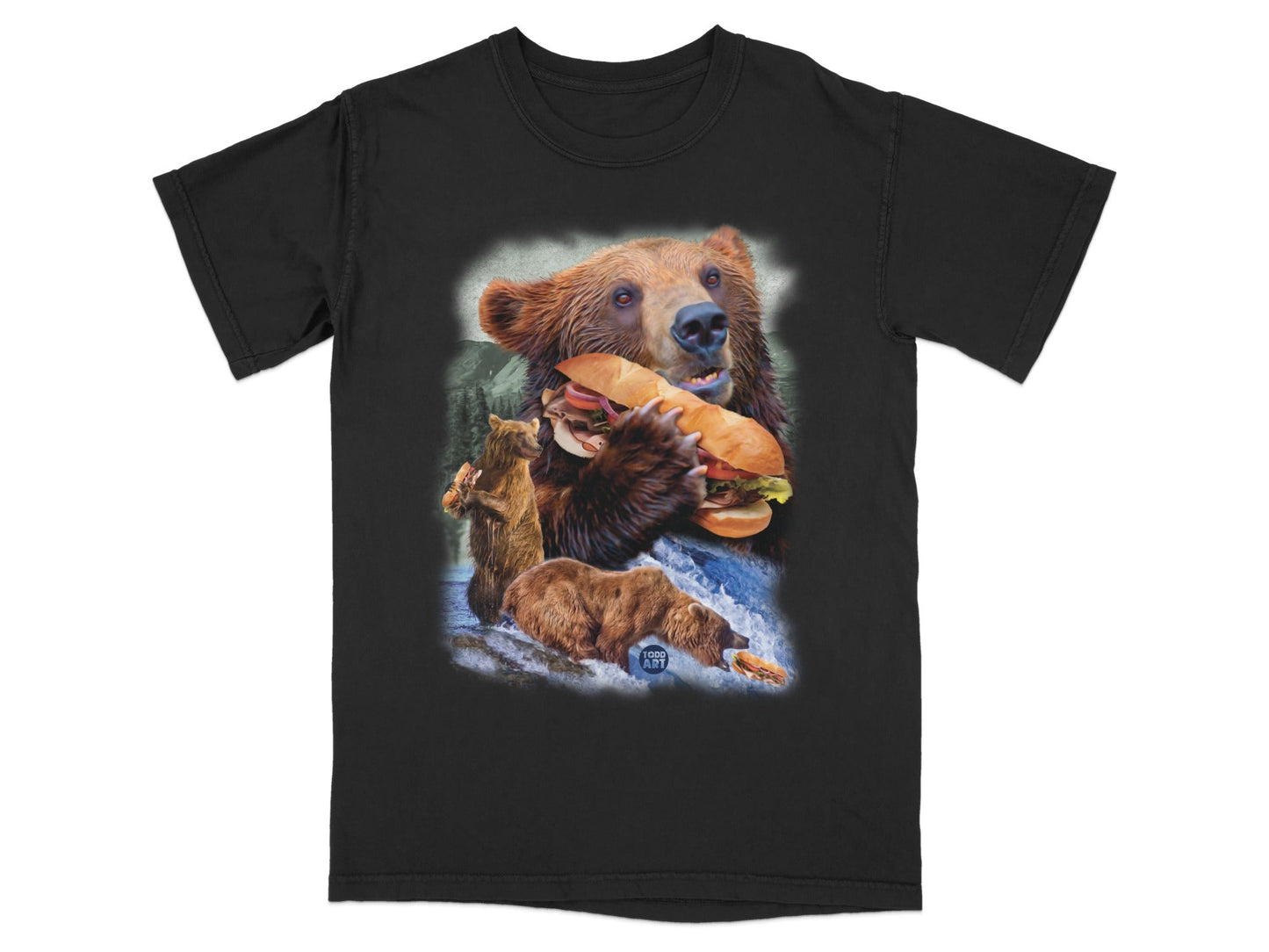 Bear Eating Sandwich Graphic Black Shirt Product