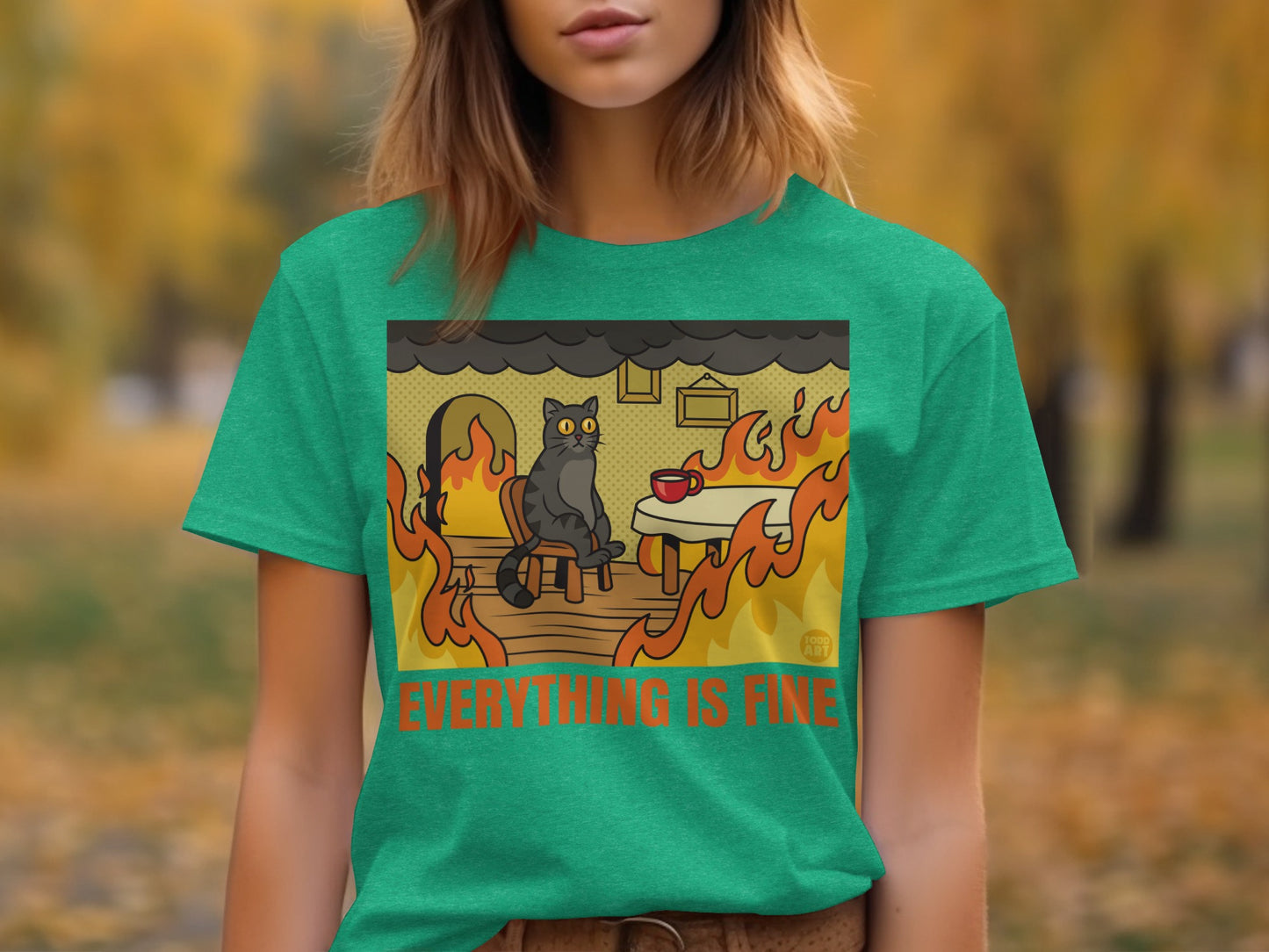 Everything Is Fine Cat Meme Short Sleeve Shirt