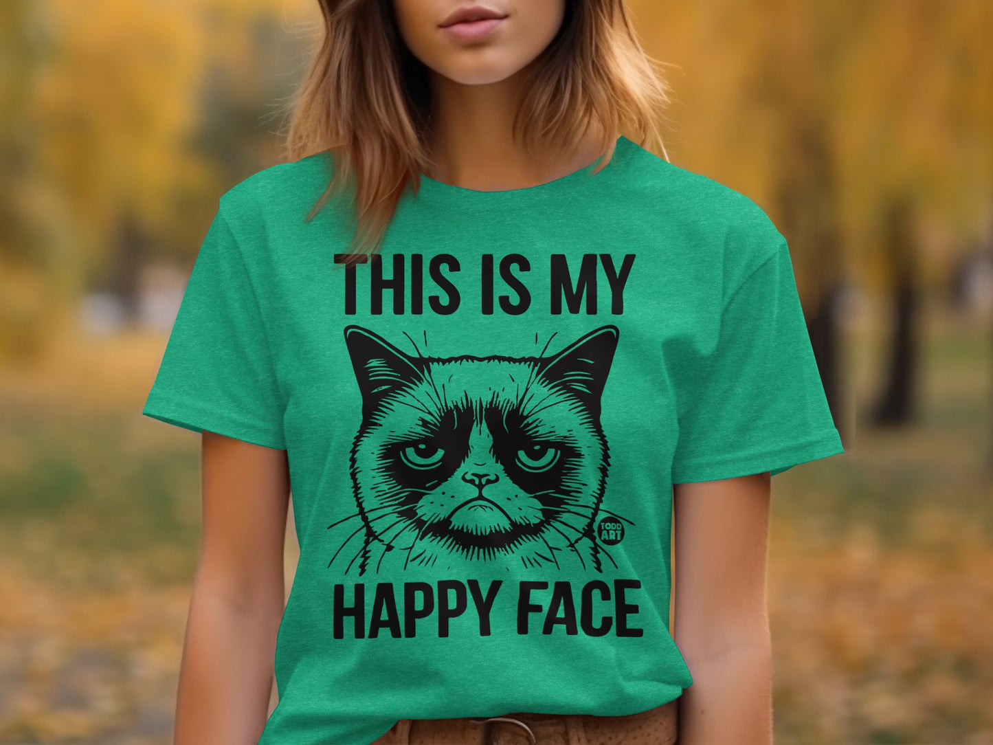 This Is My Happy Face Funny Cat Graphic Tee Shirt
