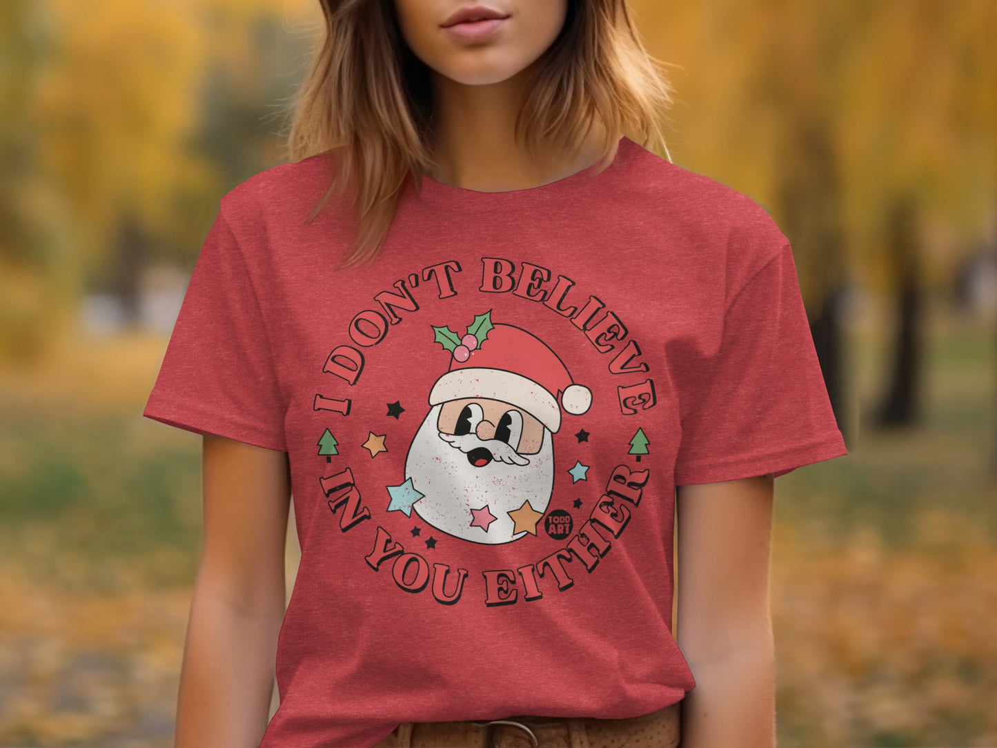 Santa Skepticism Graphic Tee Festive Holiday Shirt