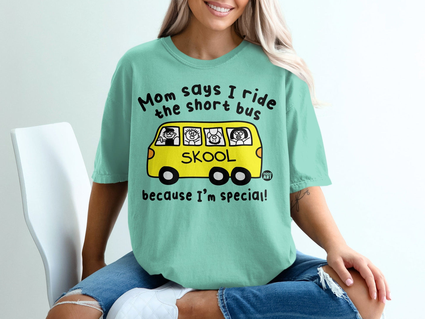 Funny Mom Says I Ride the Short Bus Graphic Tee