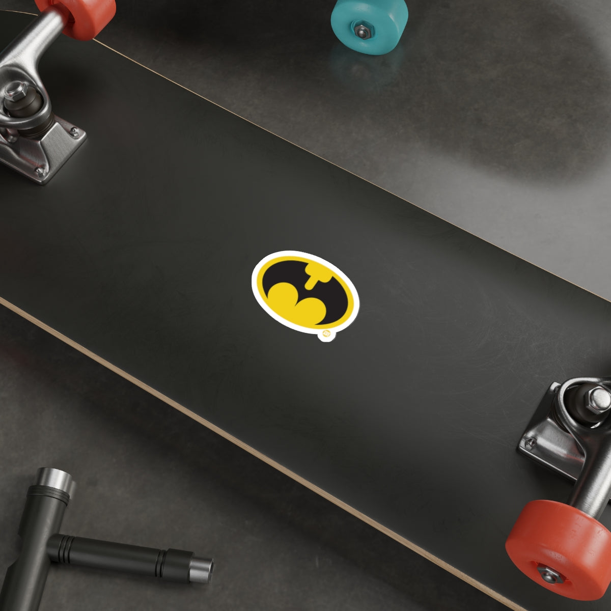Black Skateboard with Red and Blue Wheels Toy