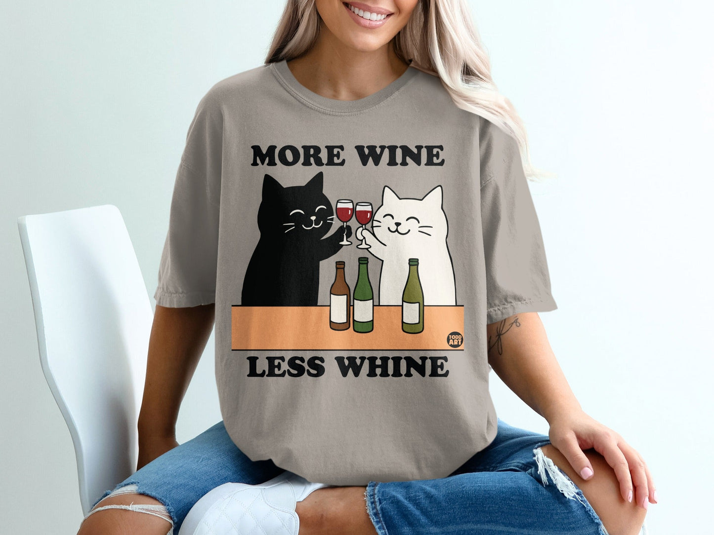 More Wine Less Whine Cat Graphic T-Shirt