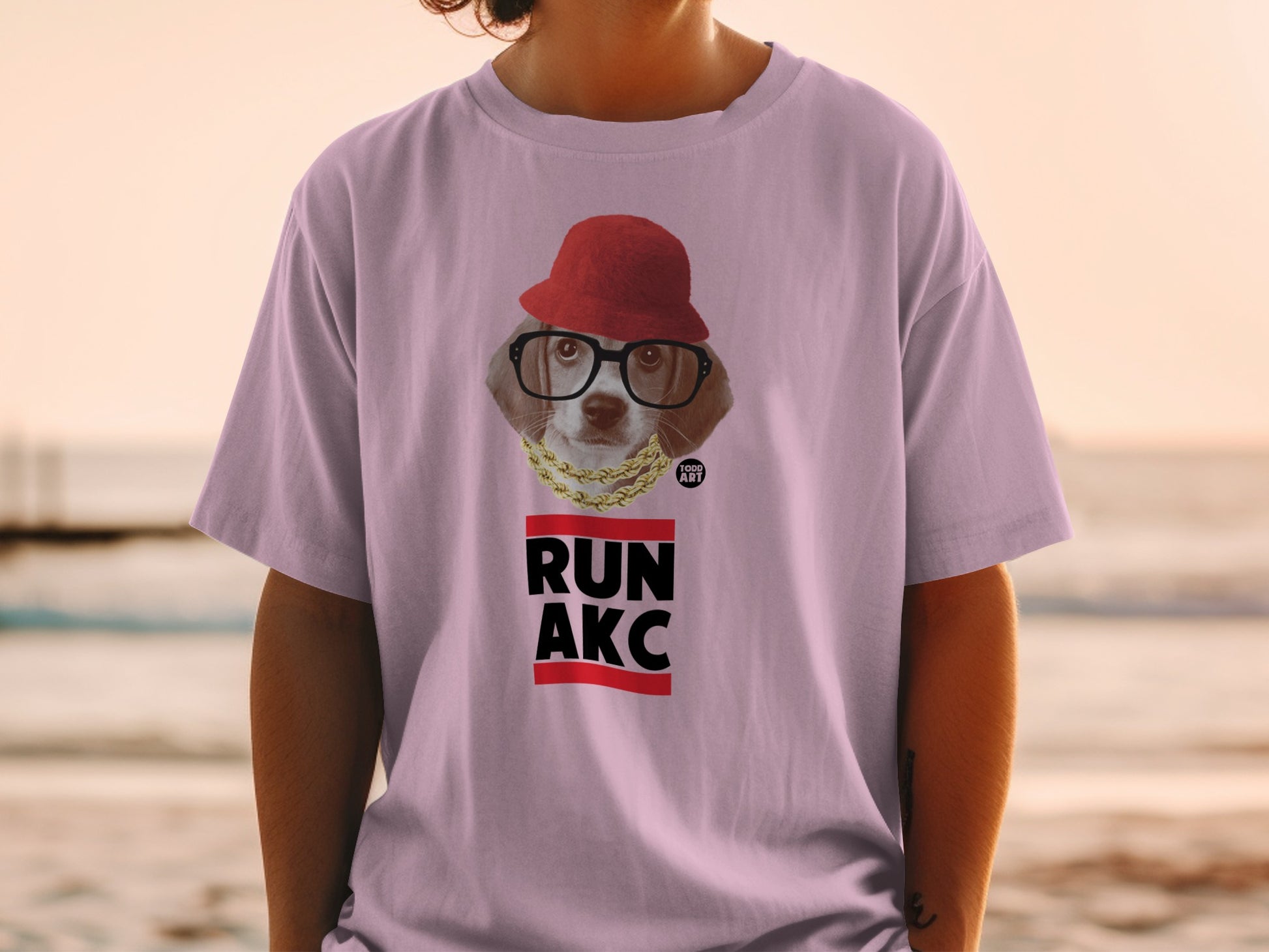 RUN AKC Dog with Hat and Glasses Graphic T-shirt