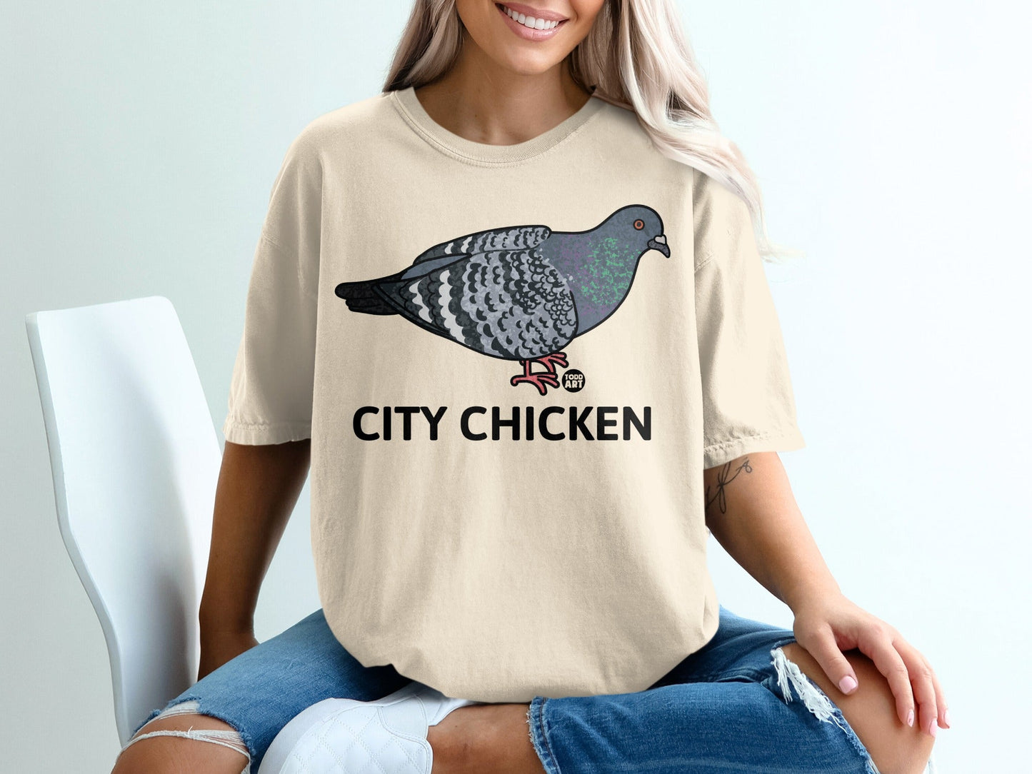 City Chicken Graphic T-shirt Pigeon Humor Shirt Classic