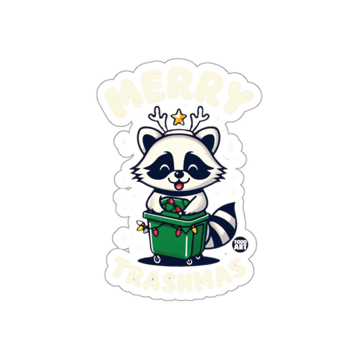 Merry Trashmas Cute Raccoon Christmas Sticker