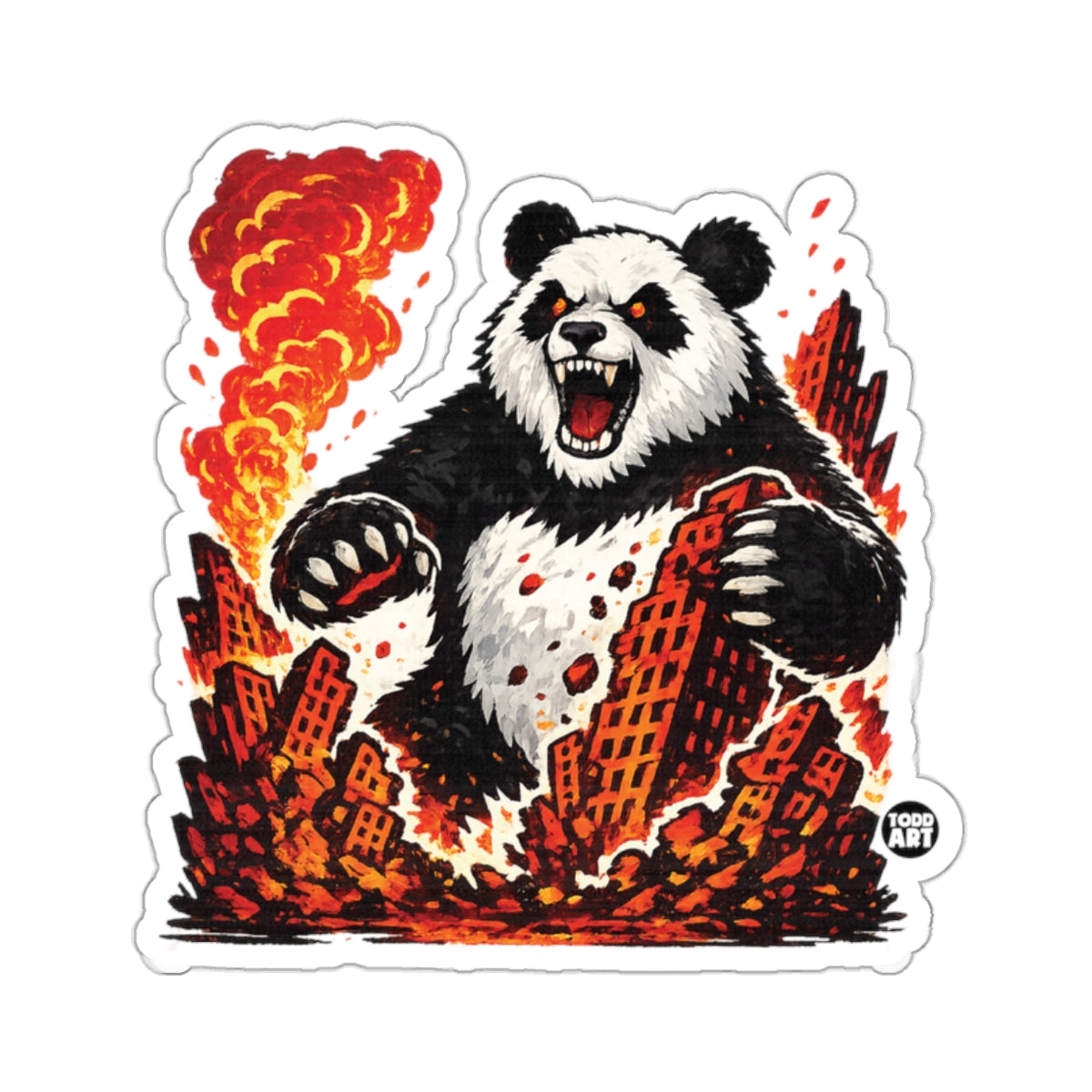 Aggressive Panda Attack Cityscape Firestorm 
