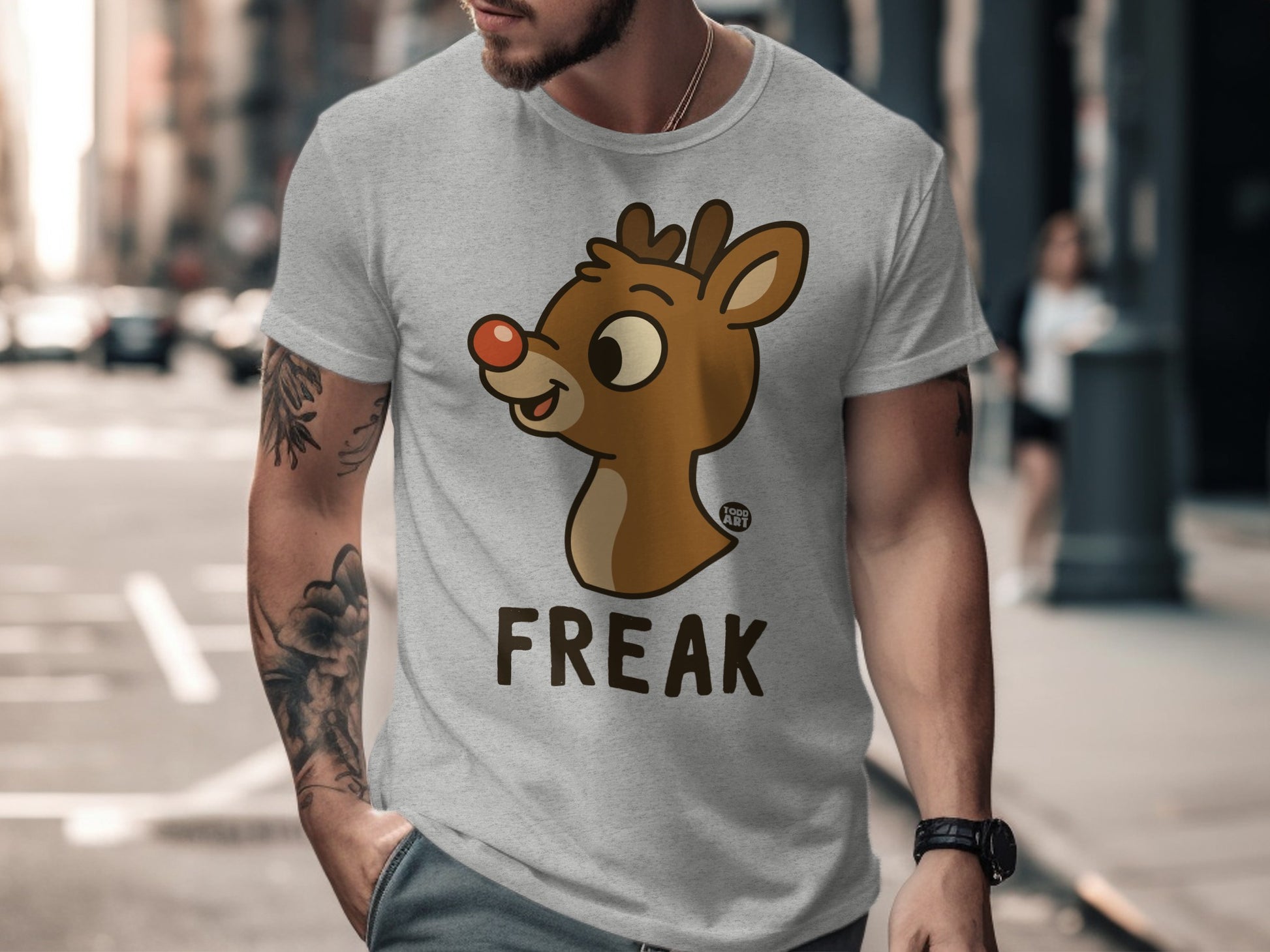 Vintage Style Cartoon Reindeer Graphic Tee