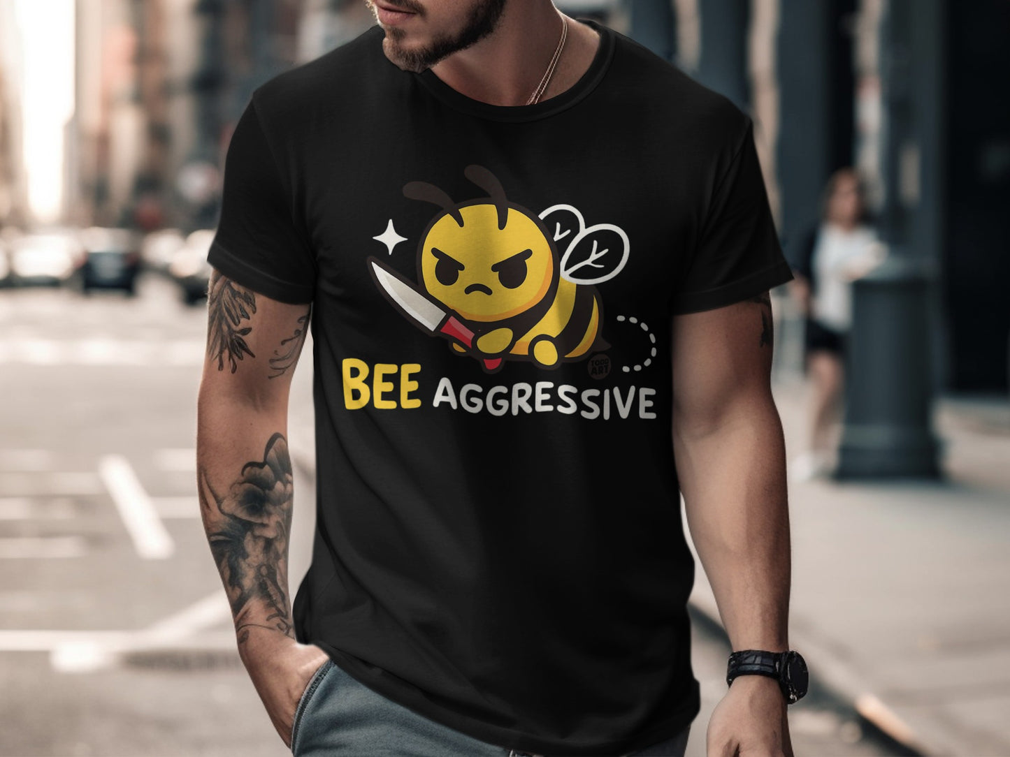 Bee Aggressive Graphic Tee with Cute Bee Design