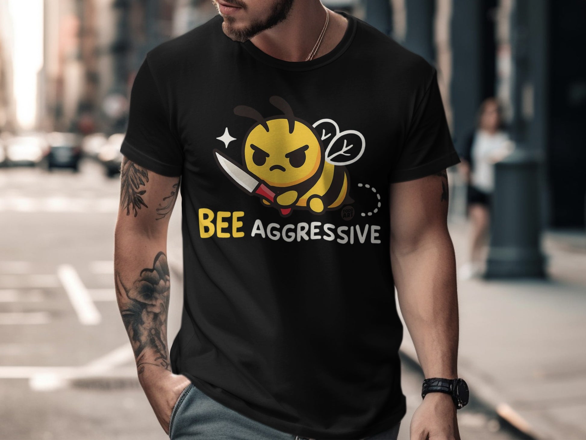 Bee Aggressive Graphic Tee with Cute Bee Design