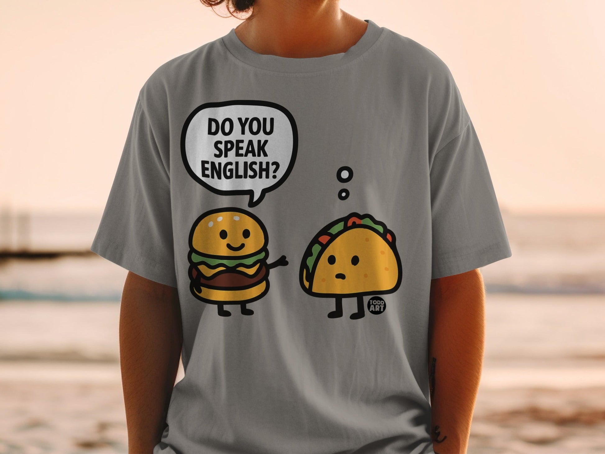 Funny Burger and Taco Do You Speak English T-Shirt