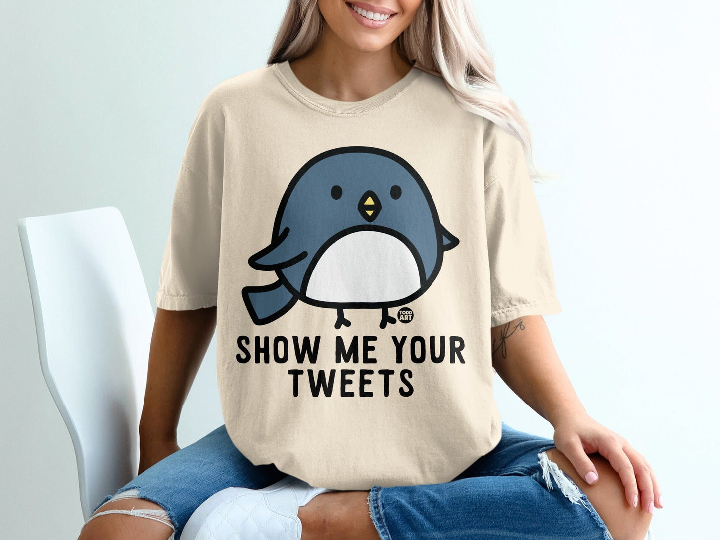 Show Me Your Tweets Blue Bird Print Short Sleeve Shirt