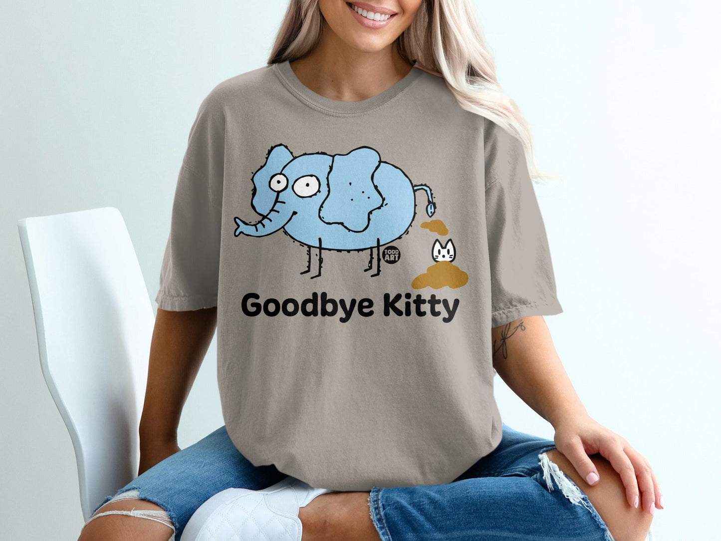 Funny Goodbye Kitty Elephant Print Graphic Tee