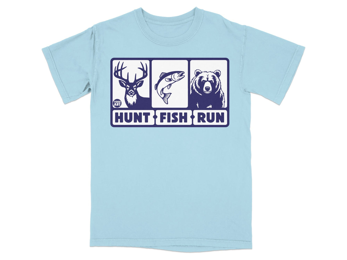Hunt Fish Run Blue Graphic Tee Shirt