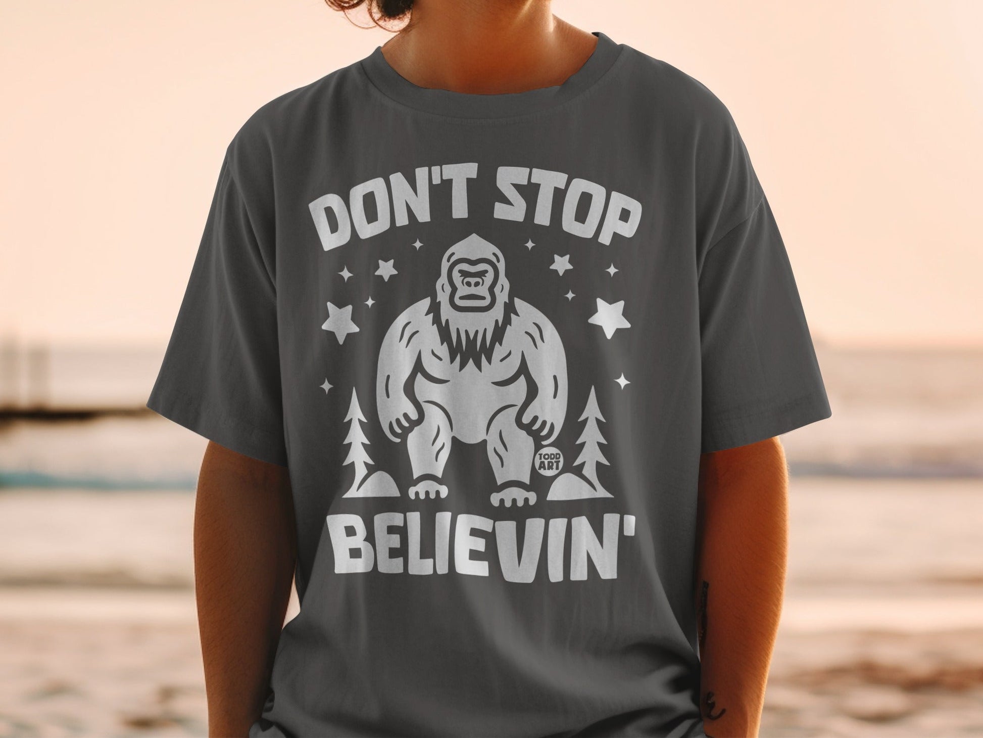 Don't Stop Believin' Bigfoot Stars Graphic T-shirt