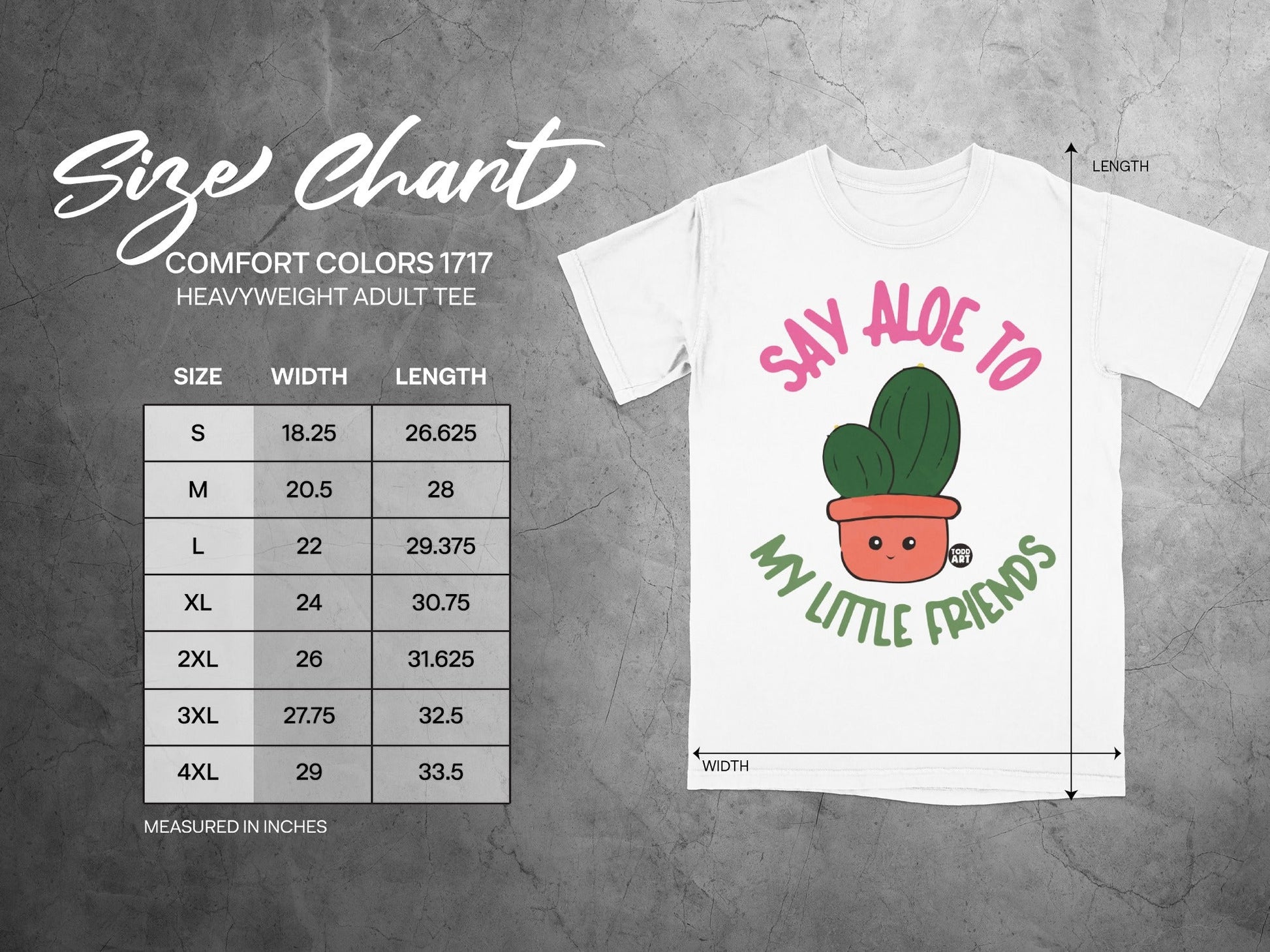 Comfort Colors 1717 size chart for heavyweight adult tee.