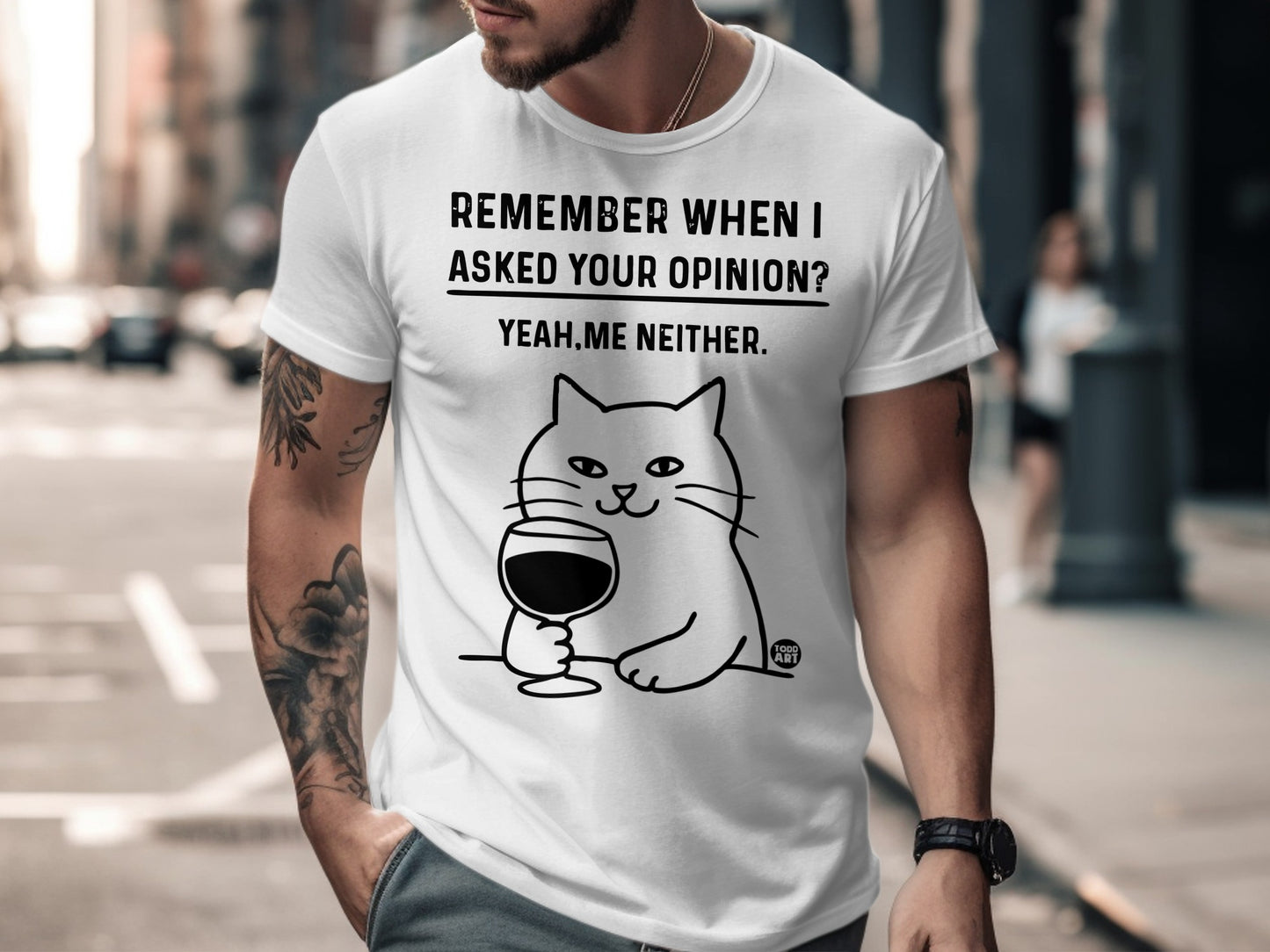 Funny Cat with Wine Graphic T-Shirt Remembering Opinions