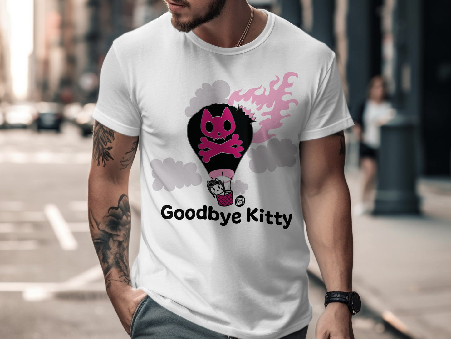 Goodbye Kitty Being Carried by Balloon Male Shirt