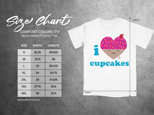 I Heart Cupcakes Graphic Tee Heavyweight Adult Tee