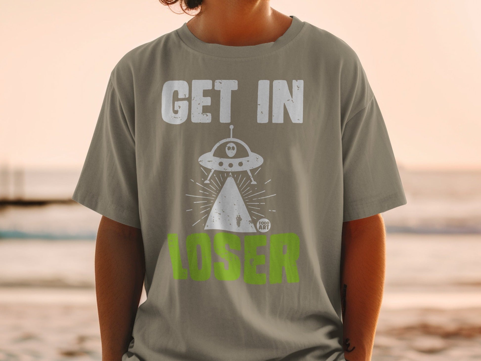 Get In Loser Funny UFO Graphic Unisex T-shirt
