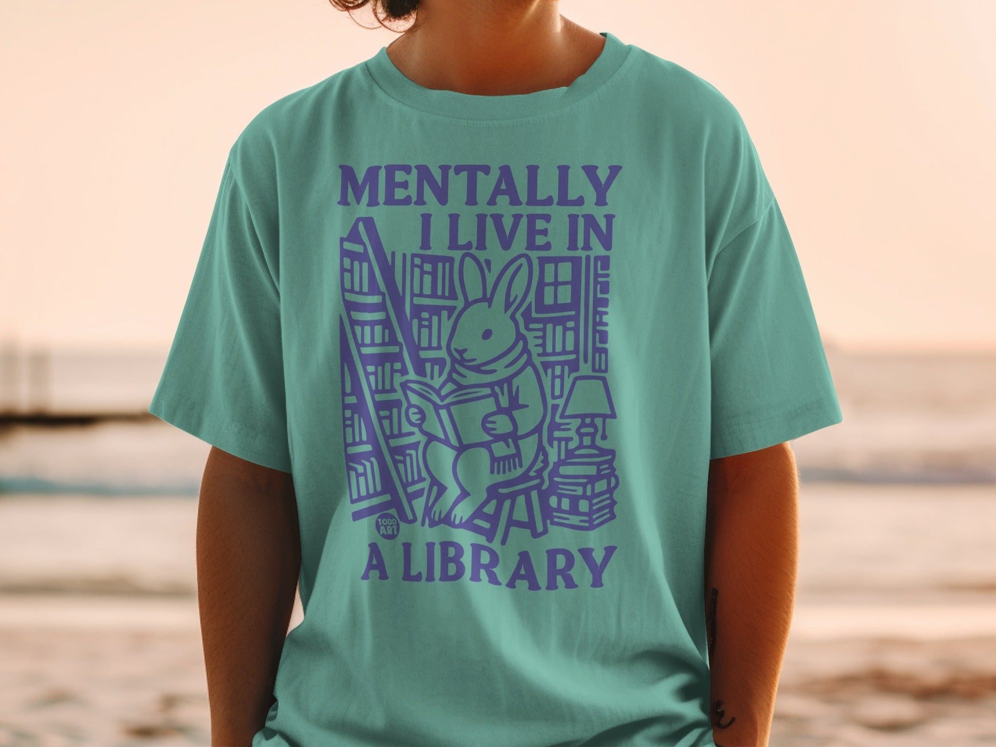Mentally I Live In A Library Bunny Graphic Shirt