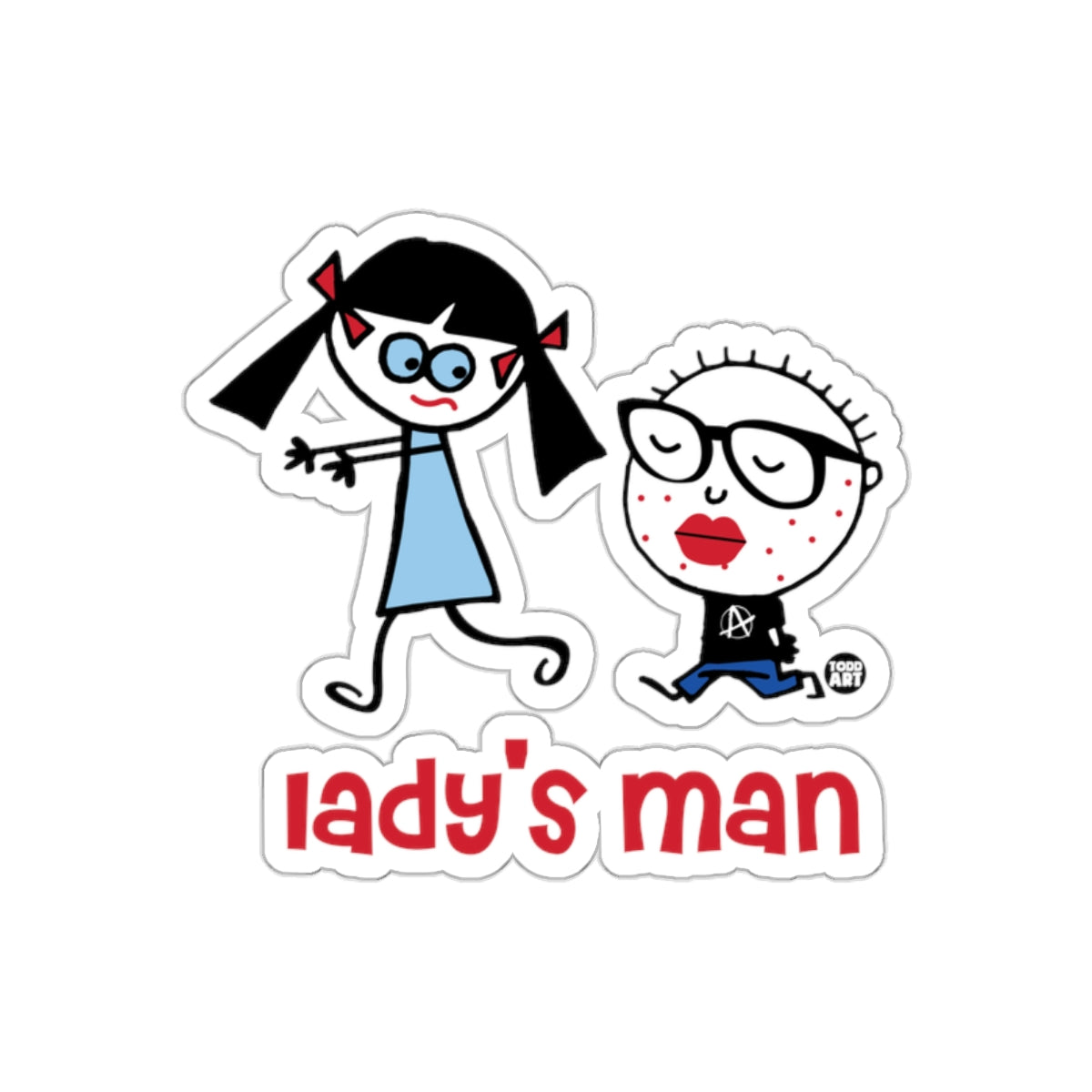 Lady's Man Fun Cartoon Art Sticker Design