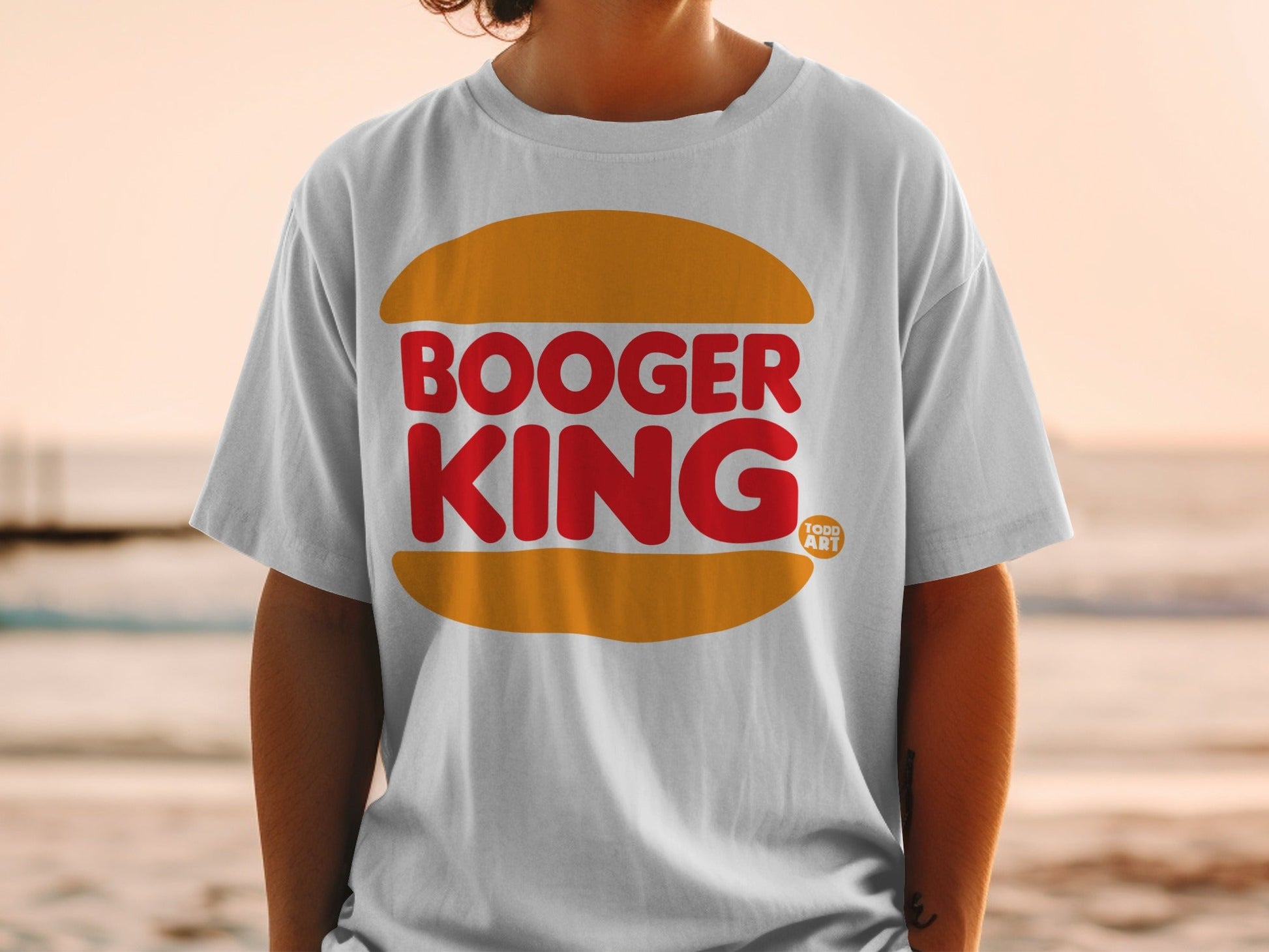 White t-shirt with Booger King logo and Todd Art text.