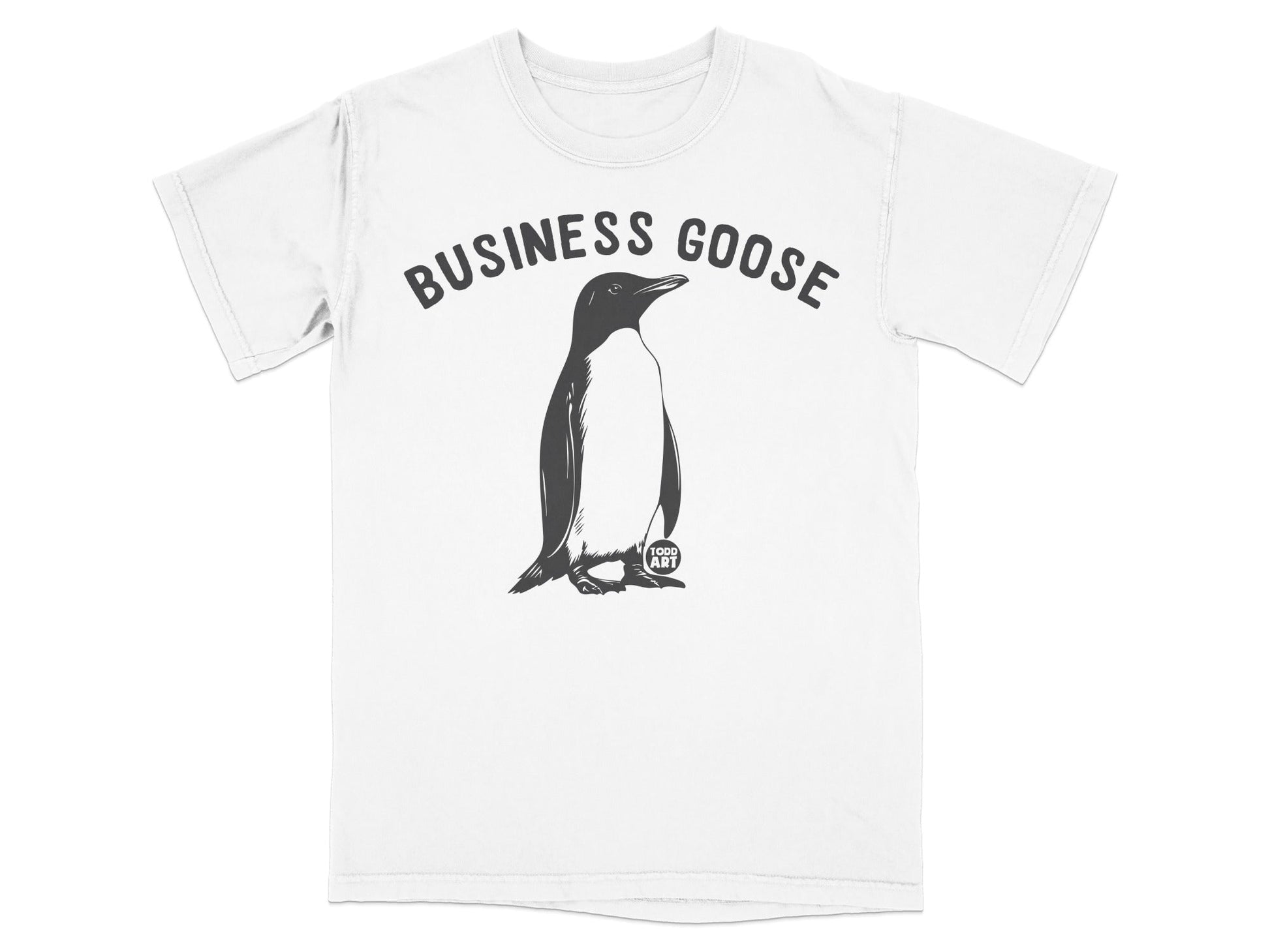 T-shirt with a penguin graphic and "Business Goose" text.