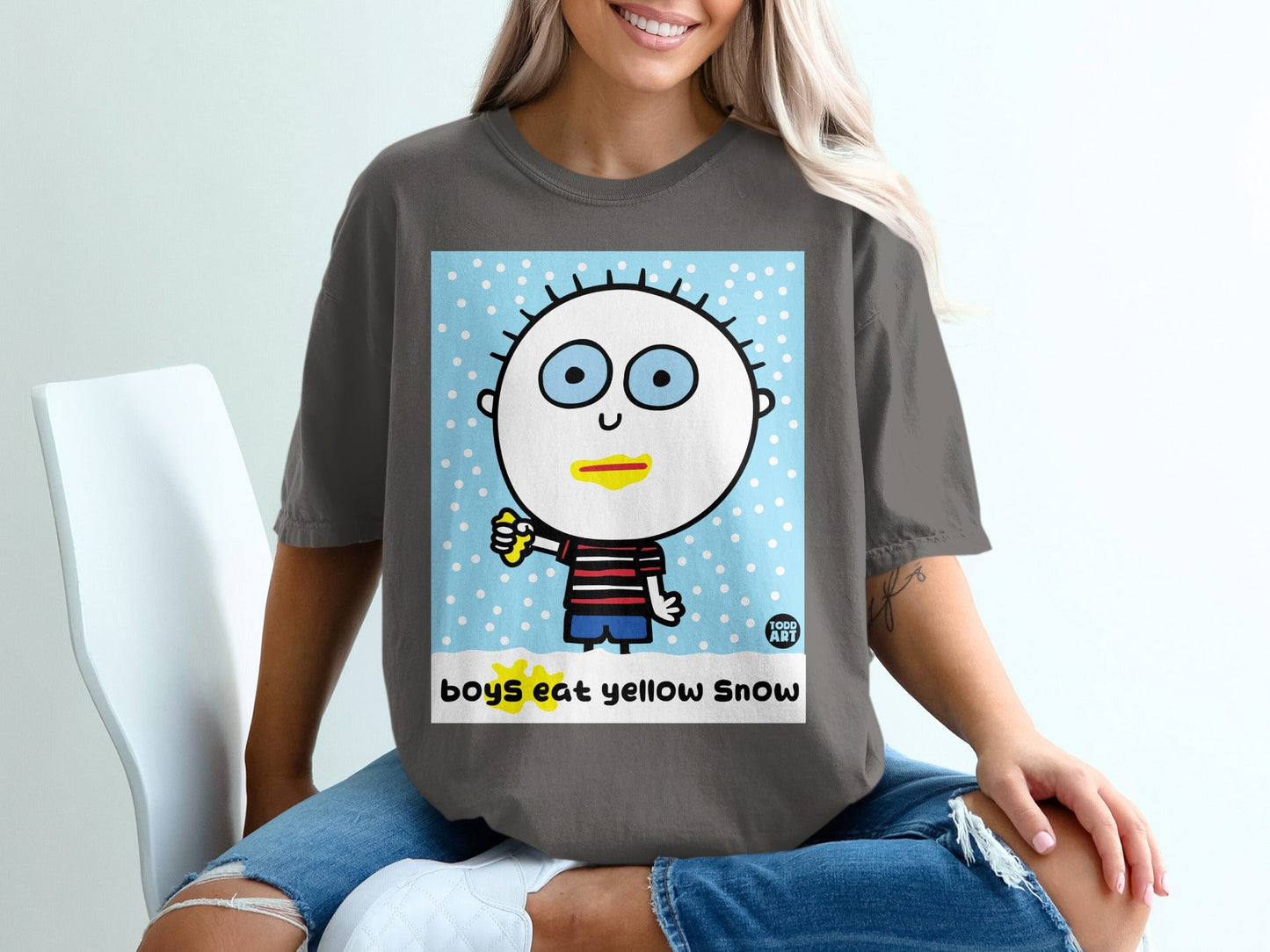 Boys Eat Yellow Snow Cartoon Graphic T-Shirt