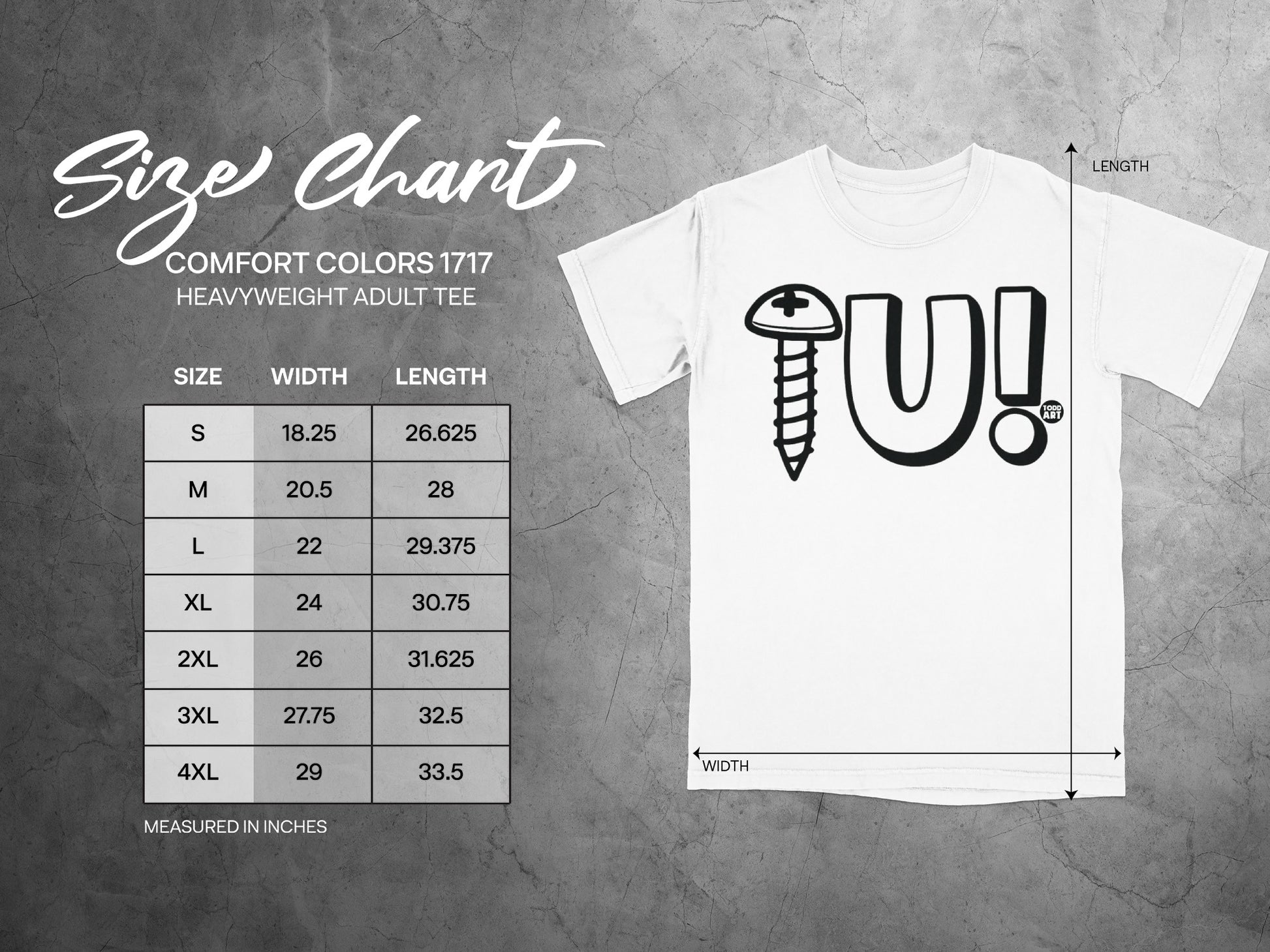 TU Screw Comfort Colors 1717 Adult Tee Size Chart product type