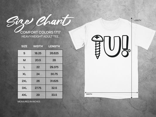 TU Screw Comfort Colors 1717 Adult Tee Size Chart product type