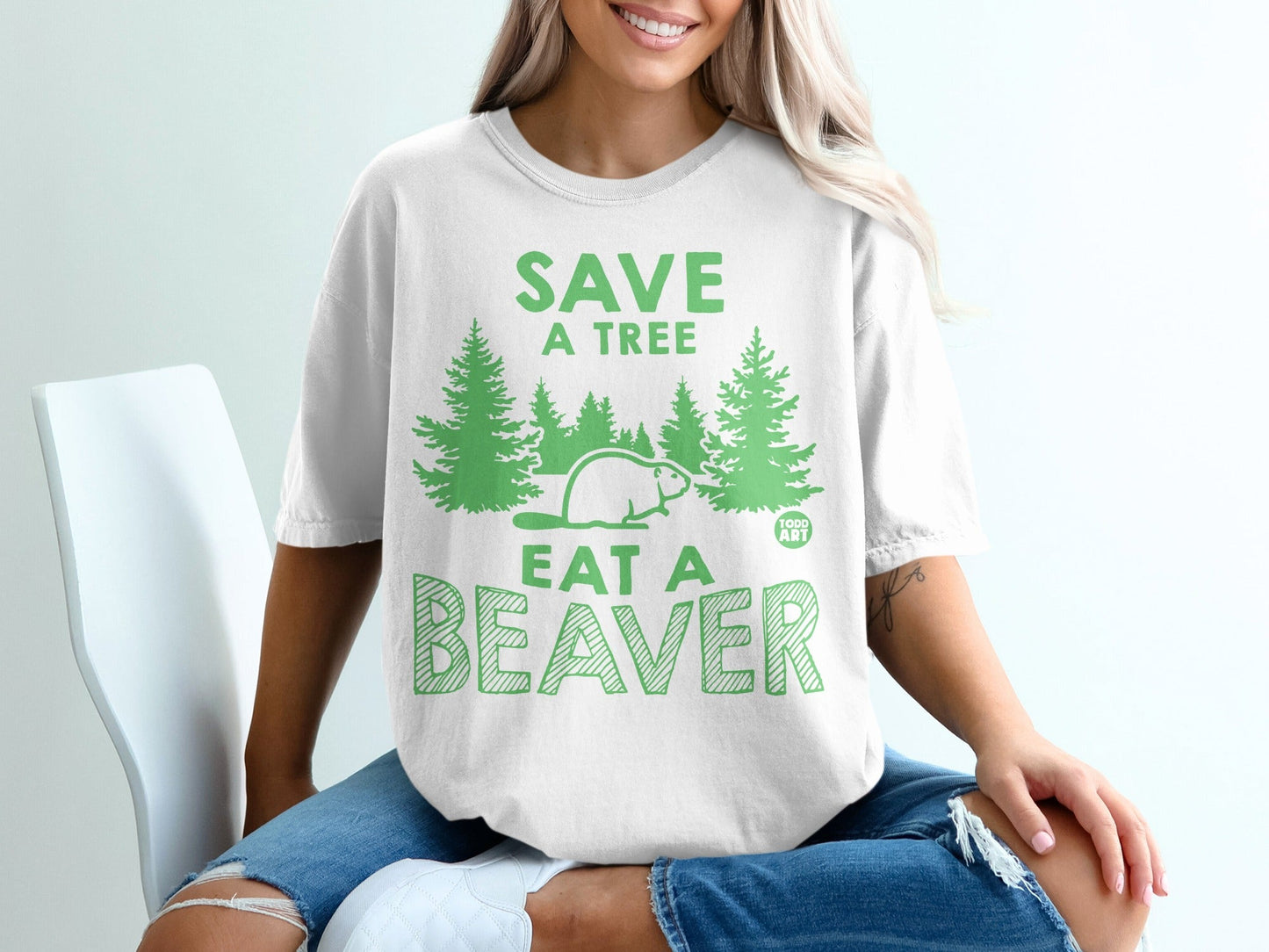 Save A Tree Eat A Beaver Graphic T-Shirt