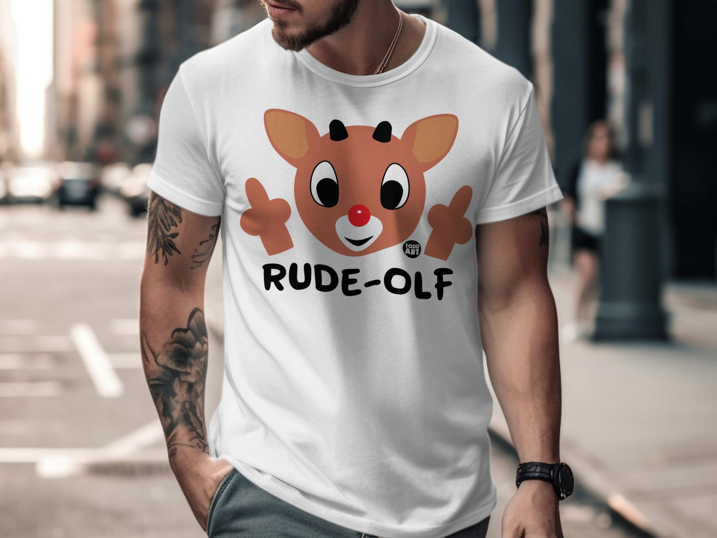Funny Rude-olf Graphic Print T-Shirt for Men