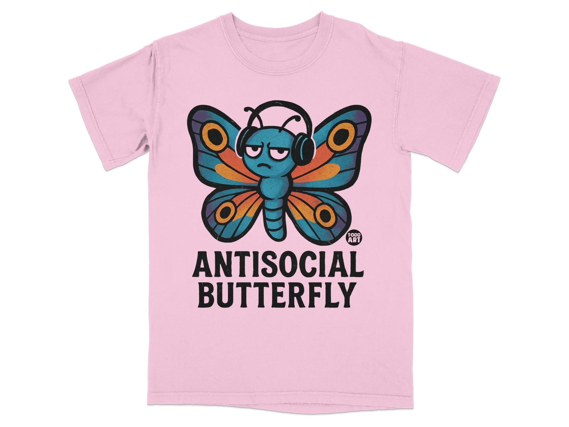 Antisocial Butterfly Fun Graphic Pink T-Shirt