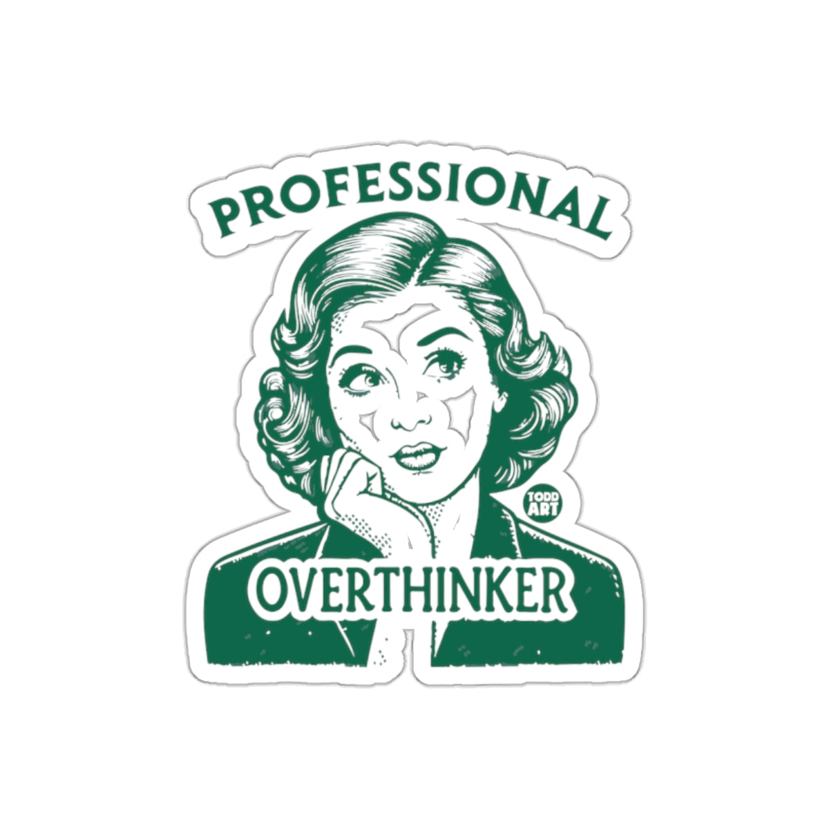 Professional Overthinker Retro Woman Funny Green sticker