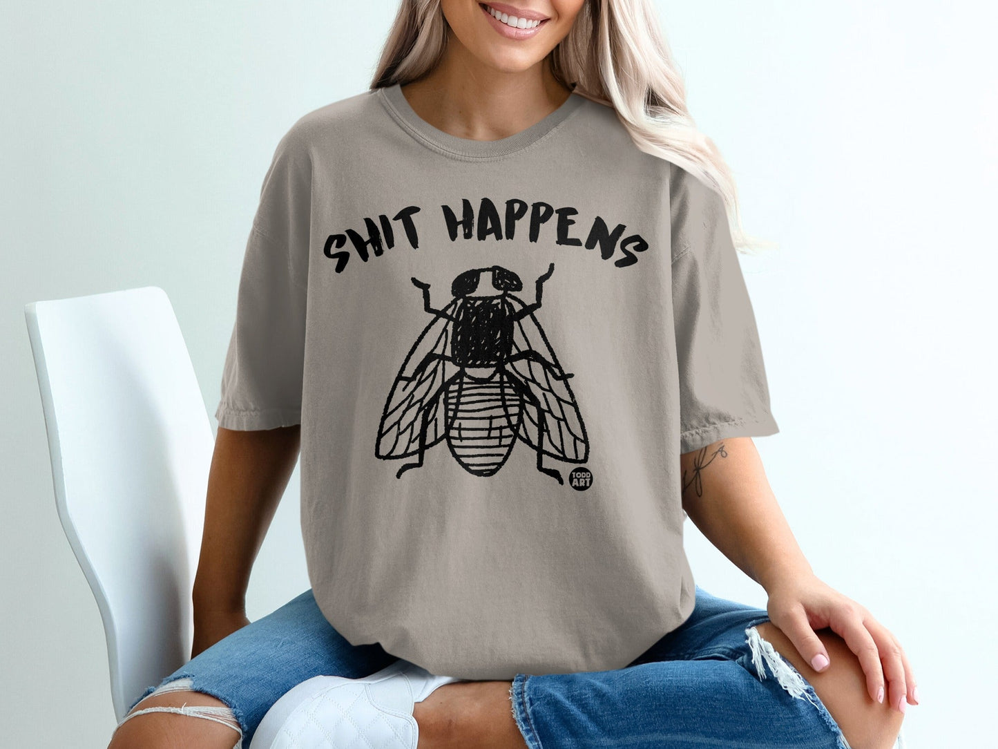 Shit Happens Fly Graphic Tee Relaxed Fit Casual Top