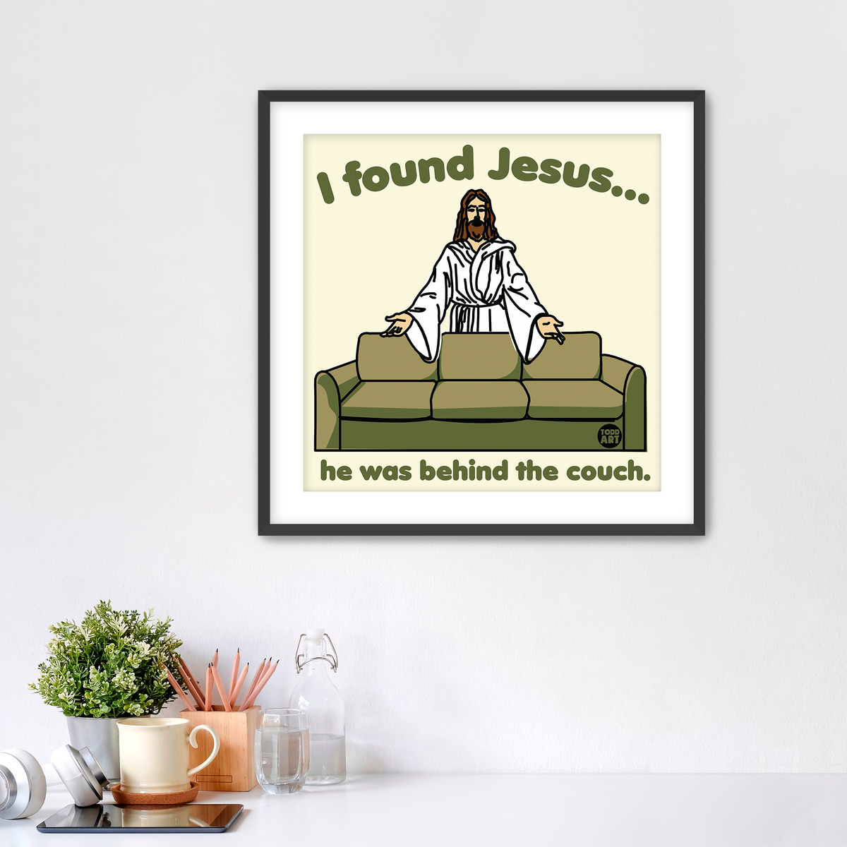 Jesus Behind the Couch Fine Art Print