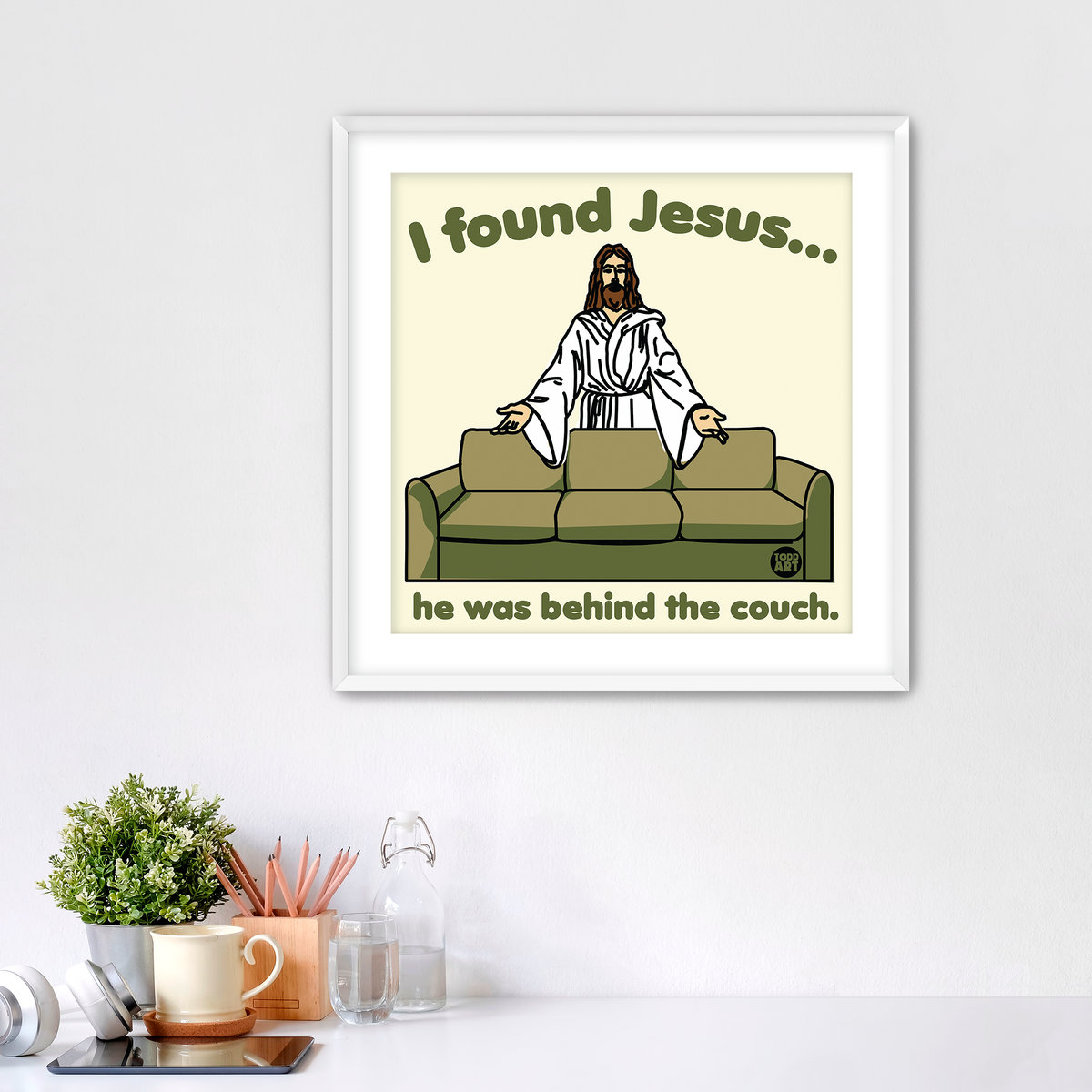 Jesus Behind the Couch Fine Art Print