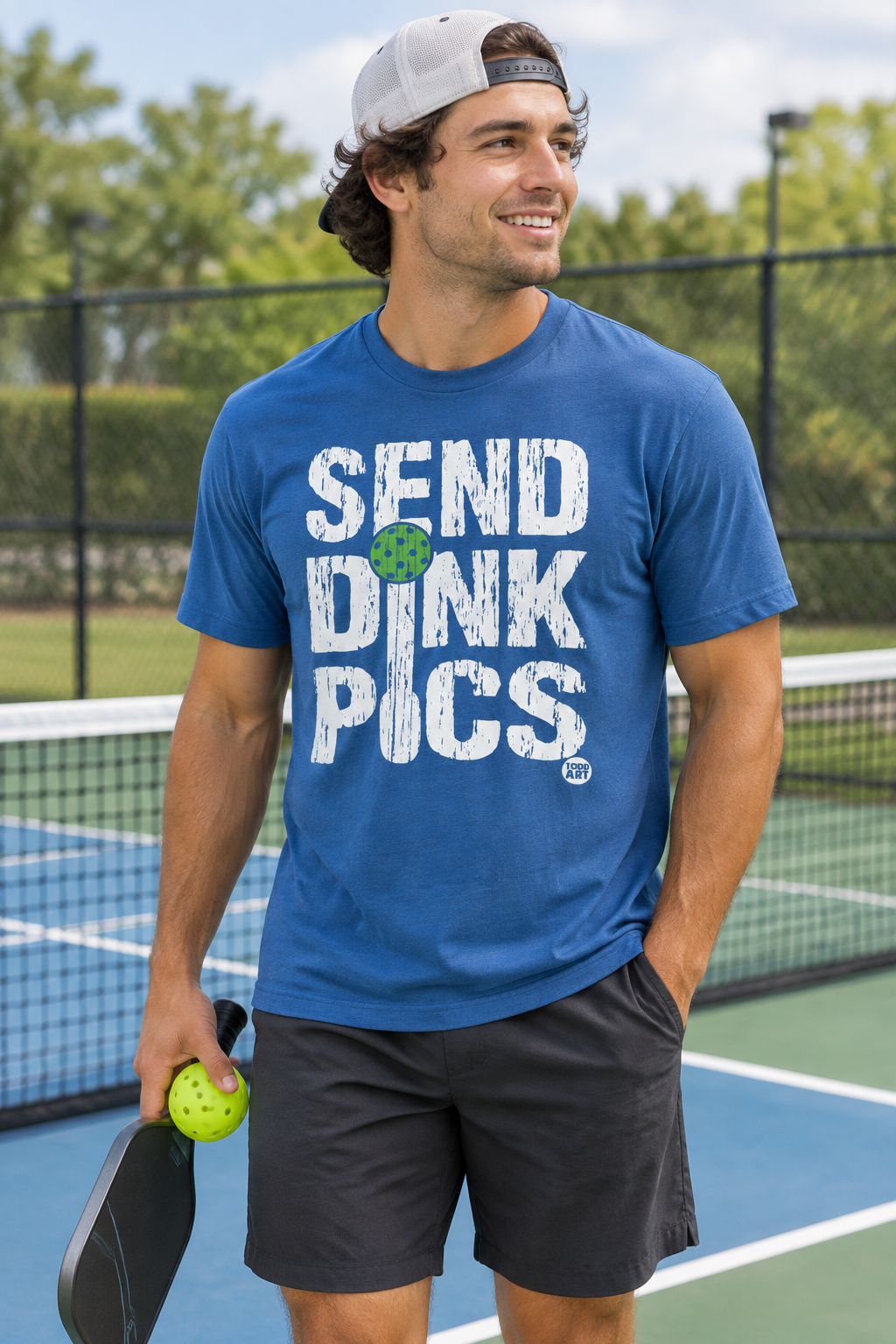 Man wearing Send Dink Pics tee