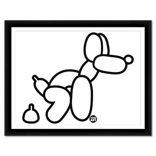 White Balloon Dog contemporary pop art print by Todd Goldman in black gallery frame